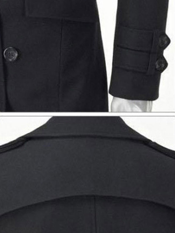 Men's Epaulet Double Breasted Woolen Blend Trench Coat