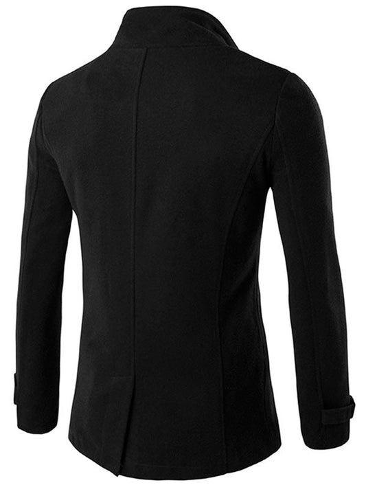 Men's Funnel Collar Double Breasted Pea Slim-fit Coat