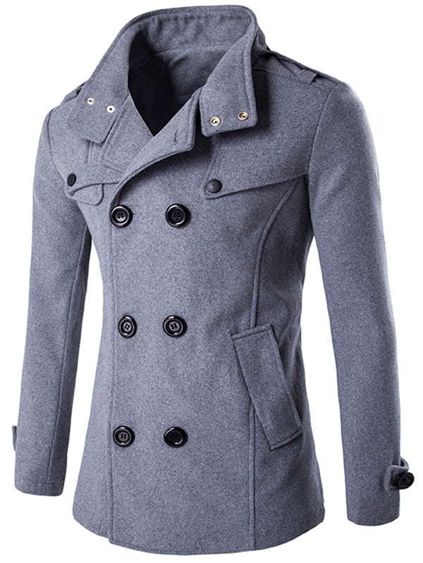 Men's Funnel Collar Double Breasted Pea Slim-fit Coat