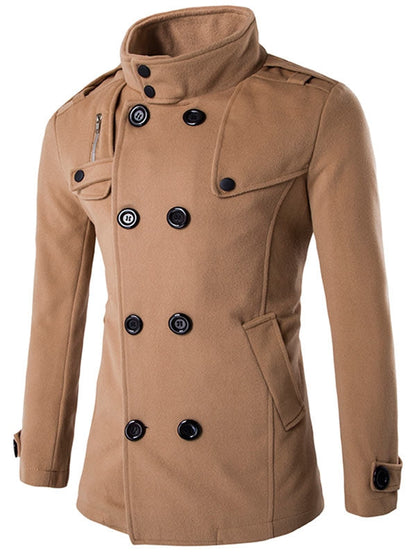 Men's Funnel Collar Double Breasted Pea Slim-fit Coat