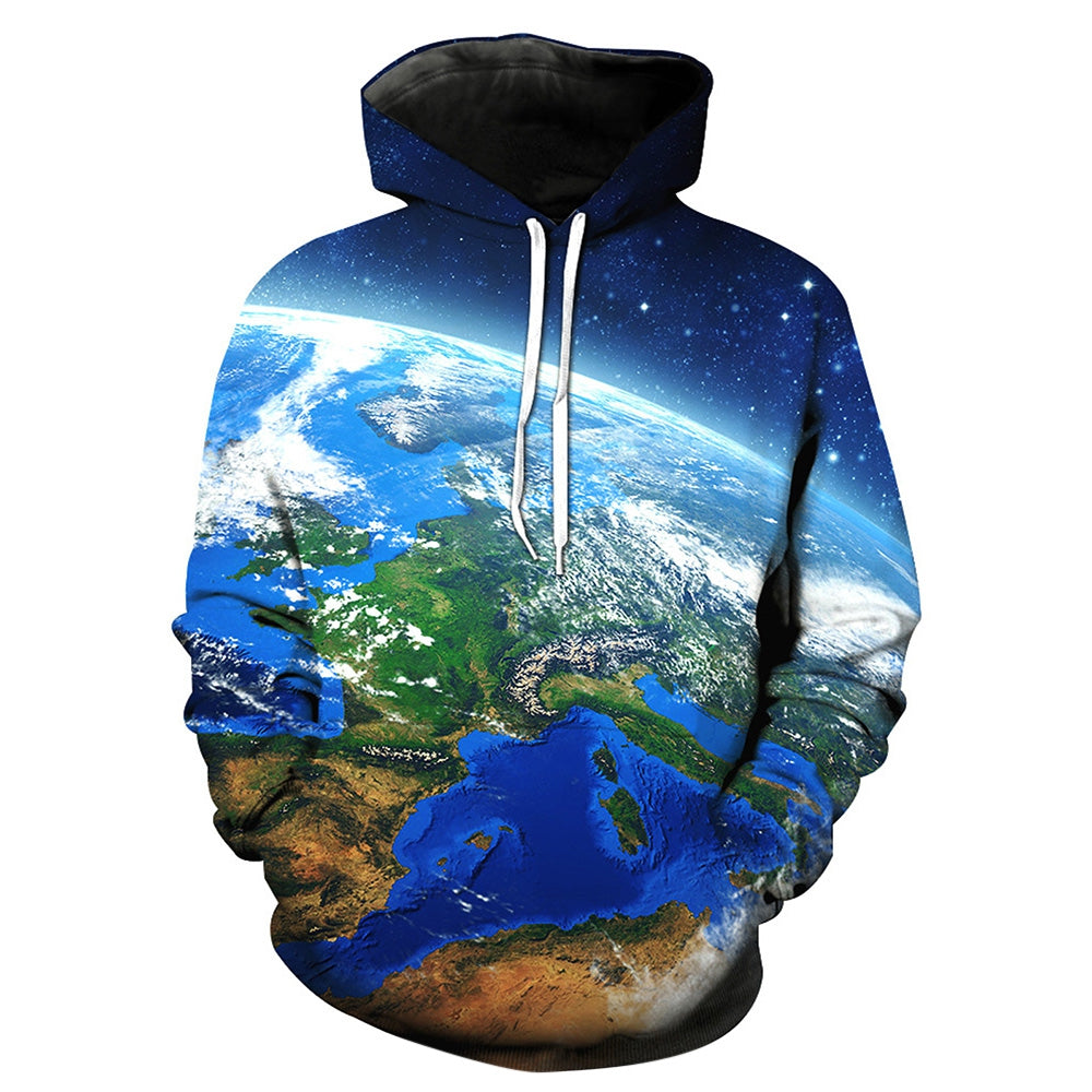 Men's 3D Galaxy Earth Print Pullover Hoodie
