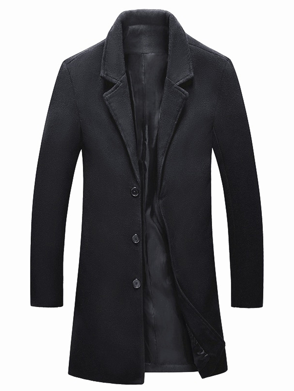 Men's Solid Color Single Breasted Wool Blend Longline Coat – meetfun