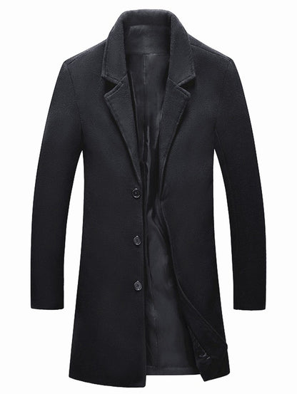 Men's Solid Color Single Breasted Wool Blend Longline Coat