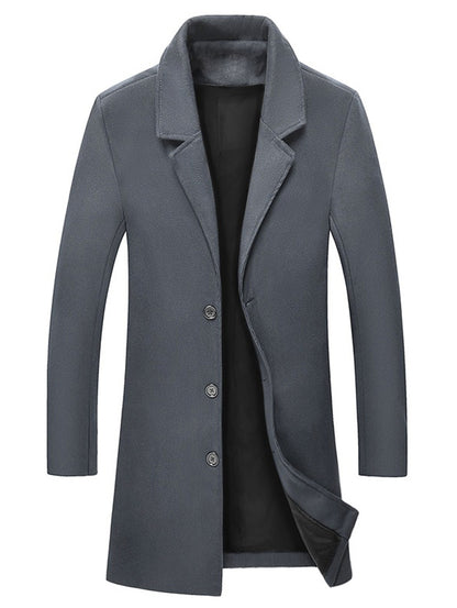 Men's Solid Color Single Breasted Wool Blend Longline Coat