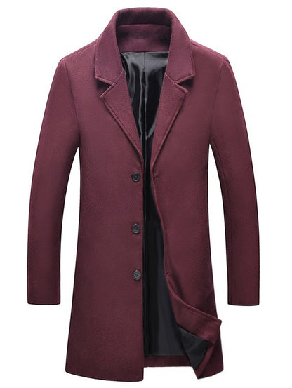 Men's Solid Color Single Breasted Wool Blend Longline Coat