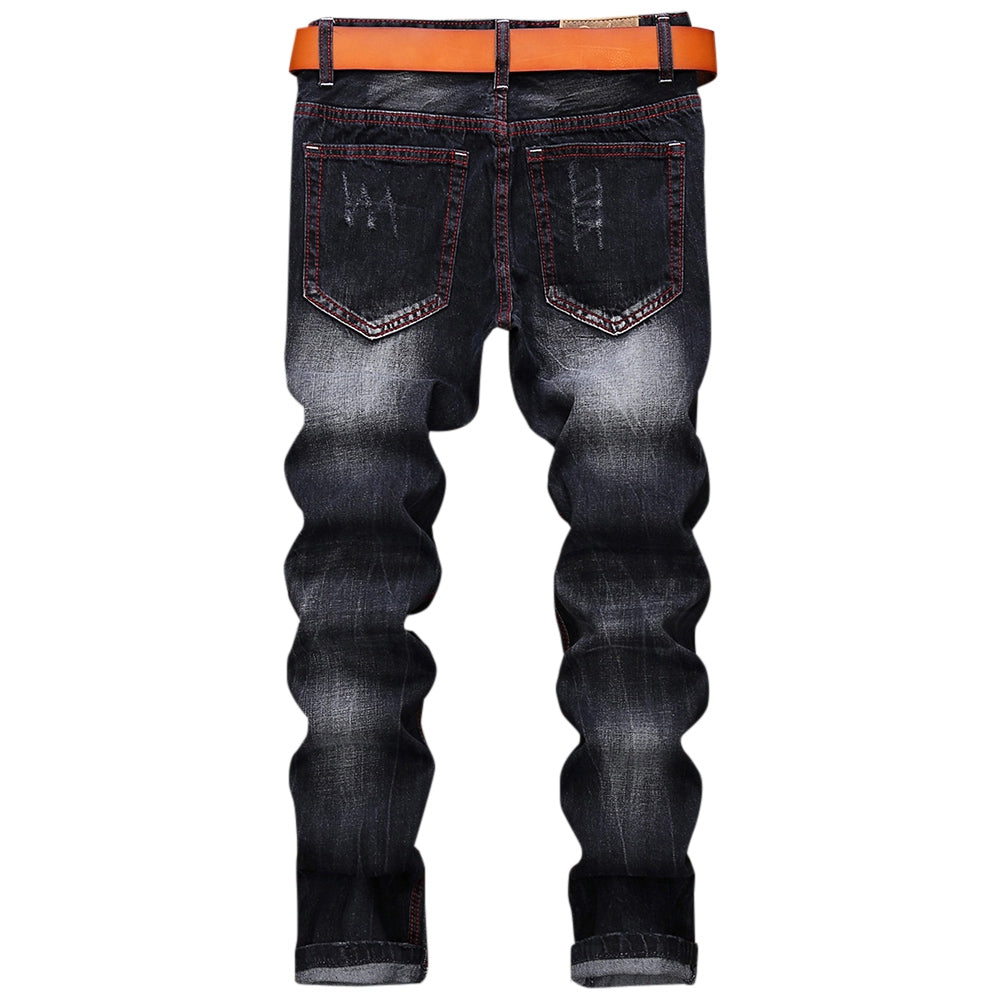Men's Straight Leg Embroidery Distressed Fashion Jeans