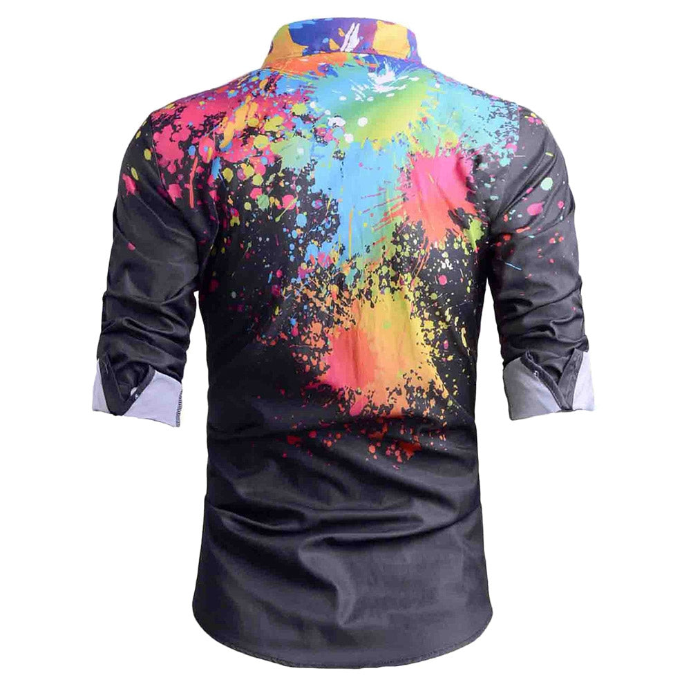 Long Sleeve Color Paint Splatter Shirt 8670
