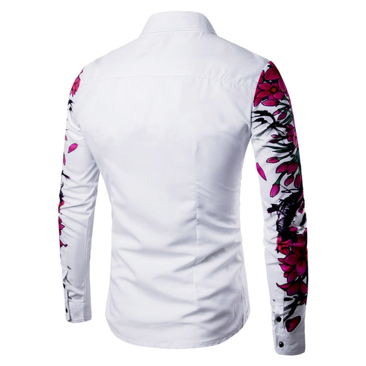 Turndown Collar 3D Flowers Print Shirt 6429