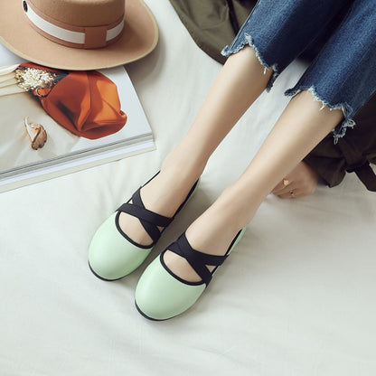 Women's's Solid Color Round Toe Cross Strap Flat Shoes