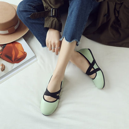 Women's's Solid Color Round Toe Cross Strap Flat Shoes