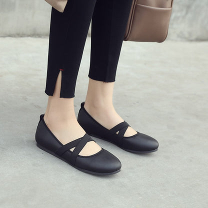 Women's's Solid Color Round Toe Cross Strap Flat Shoes