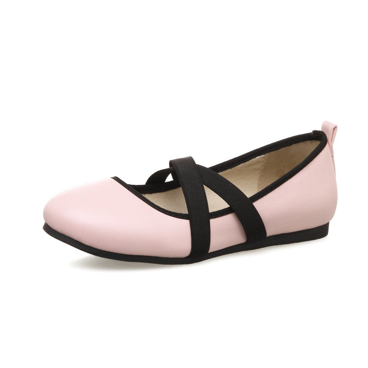 Women's's Solid Color Round Toe Cross Strap Flat Shoes