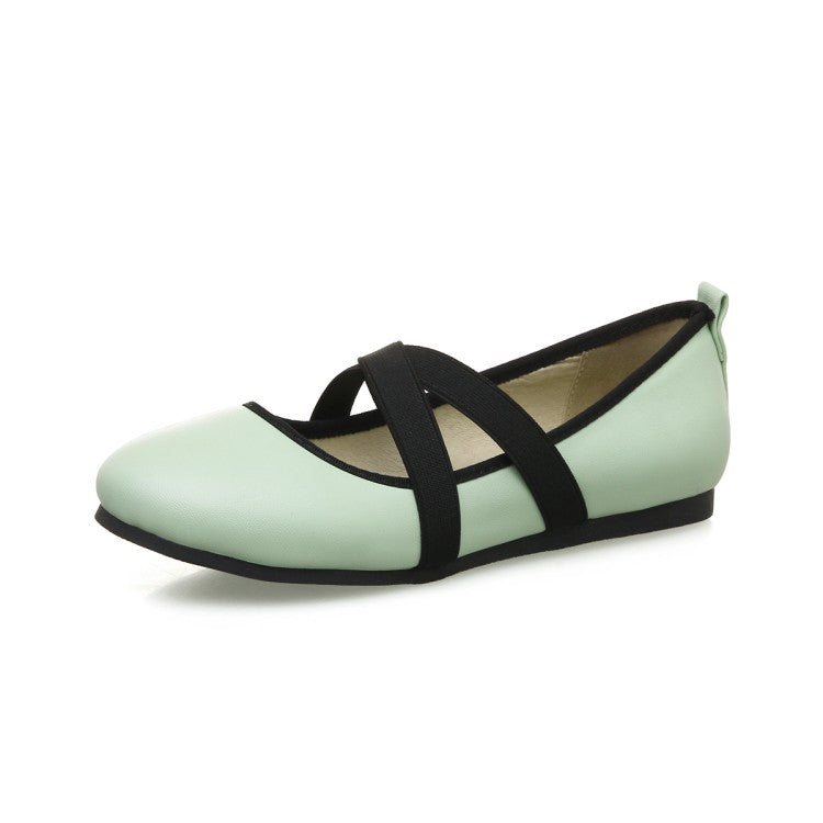 Women's's Solid Color Round Toe Cross Strap Flat Shoes