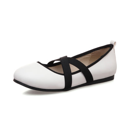 Women's's Solid Color Round Toe Cross Strap Flat Shoes