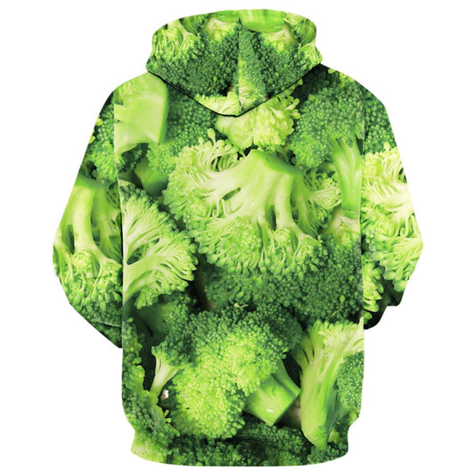 Men's Fashion Broccoli Print Drawstring Neck Hoodie