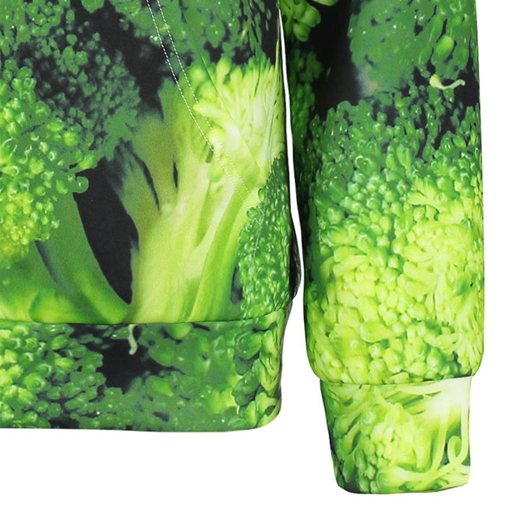 Men's Fashion Broccoli Print Drawstring Neck Hoodie