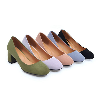 Women's Pumps Suede Block Heel Shoes