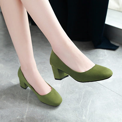 Women's Pumps Suede Block Heel Shoes