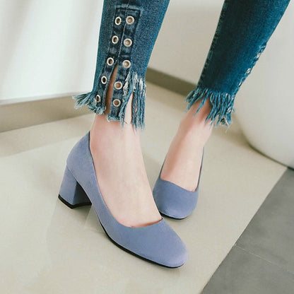 Women's Pumps Suede Block Heel Shoes