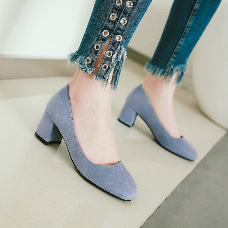 Women's Pumps Suede Block Heel Shoes