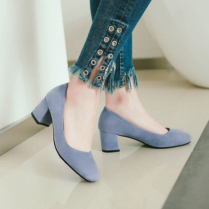 Women's Pumps Suede Block Heel Shoes