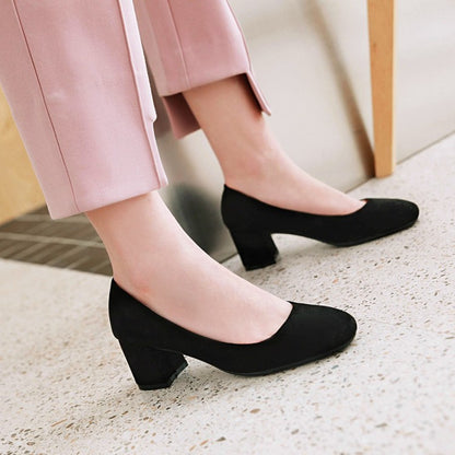 Women's Pumps Suede Block Heel Shoes