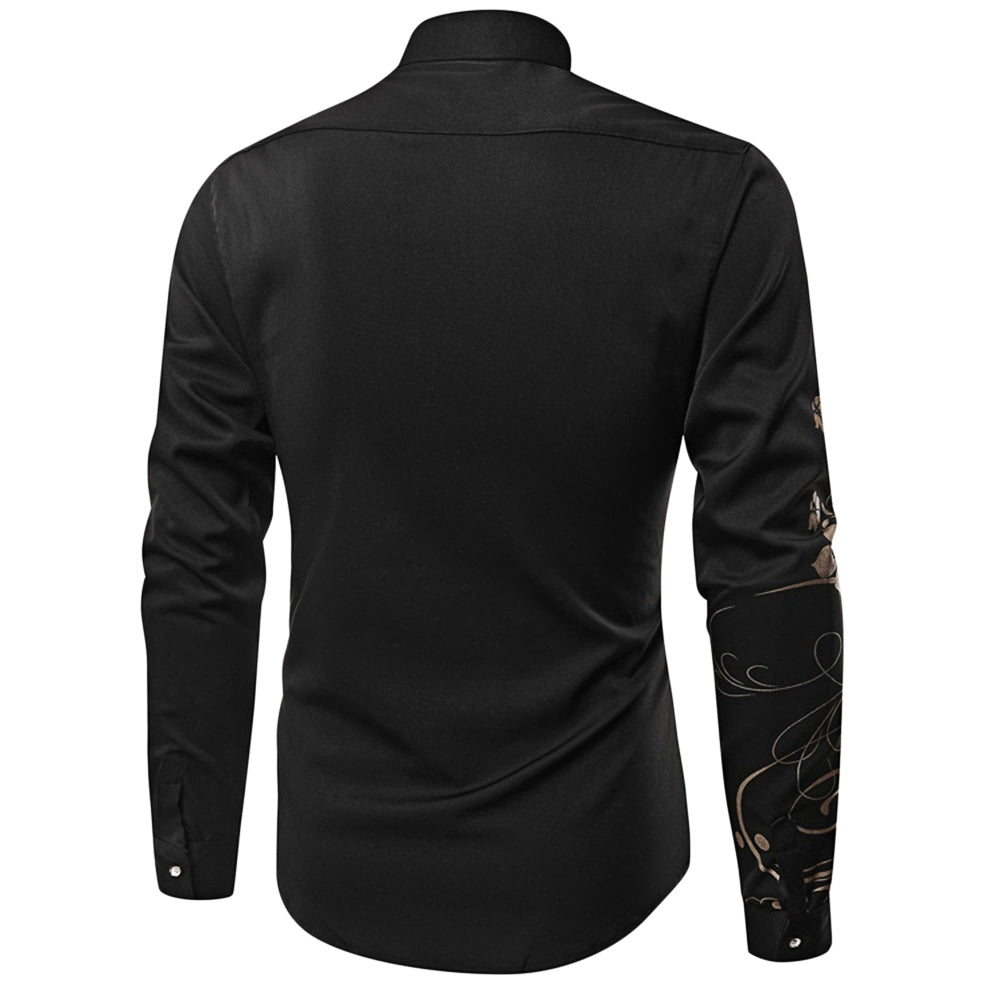 Turn-down Collar Floral Printing Long Sleeve Shirt for Men 8987