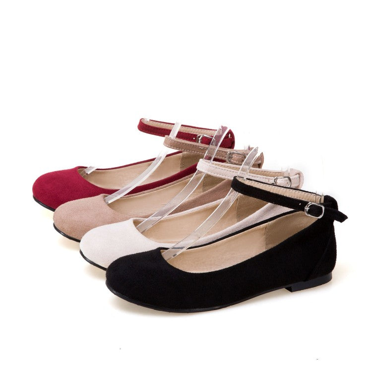 Women's Flock Round Toe Shallow Ankle Strap Flats Shoes