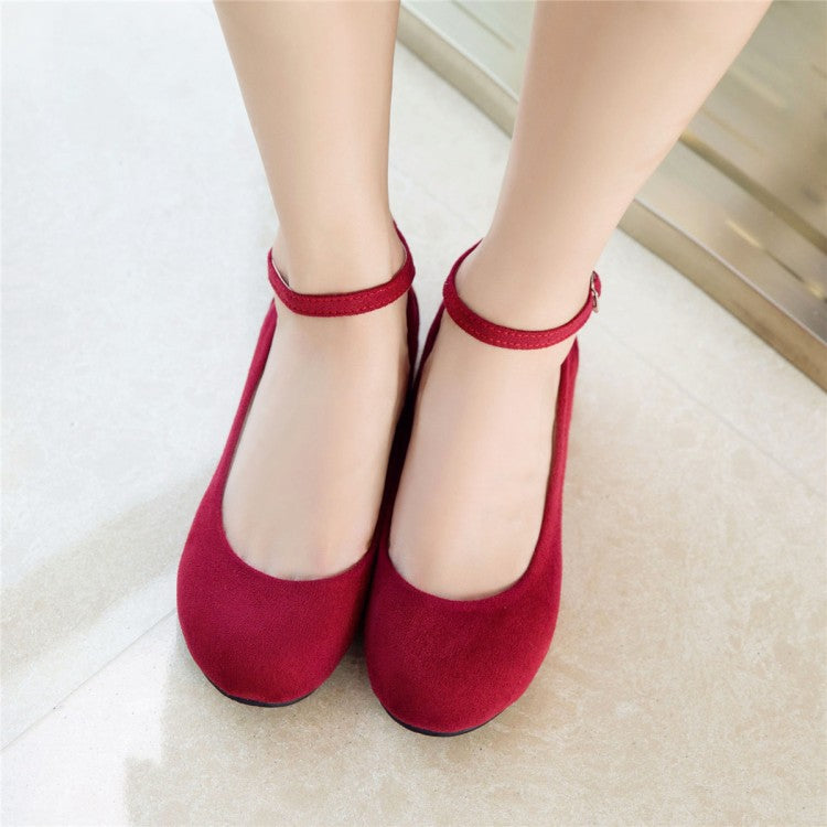 Women's Flock Round Toe Shallow Ankle Strap Flats Shoes