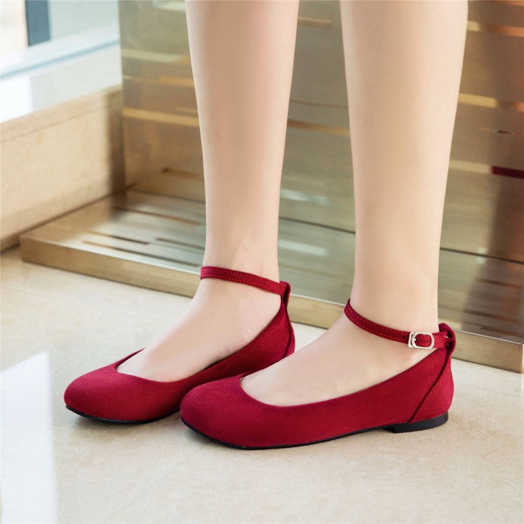 Women's Flock Round Toe Shallow Ankle Strap Flats Shoes