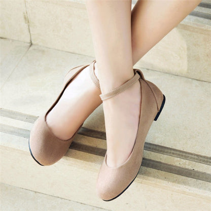 Women's Flock Round Toe Shallow Ankle Strap Flats Shoes