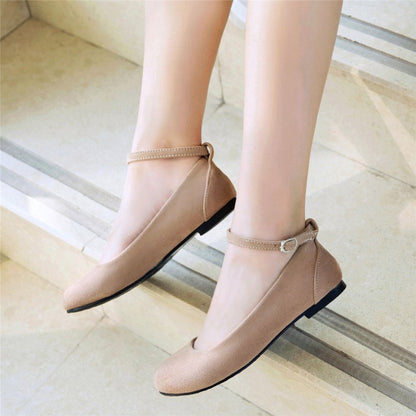 Women's Flock Round Toe Shallow Ankle Strap Flats Shoes