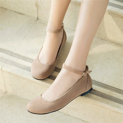 Women's Flock Round Toe Shallow Ankle Strap Flats Shoes