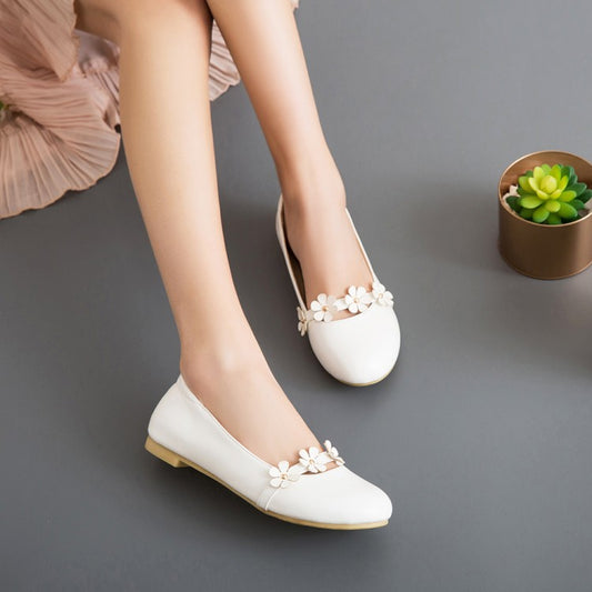 Women's Round Toe Shallow Flowers Flats Shoes
