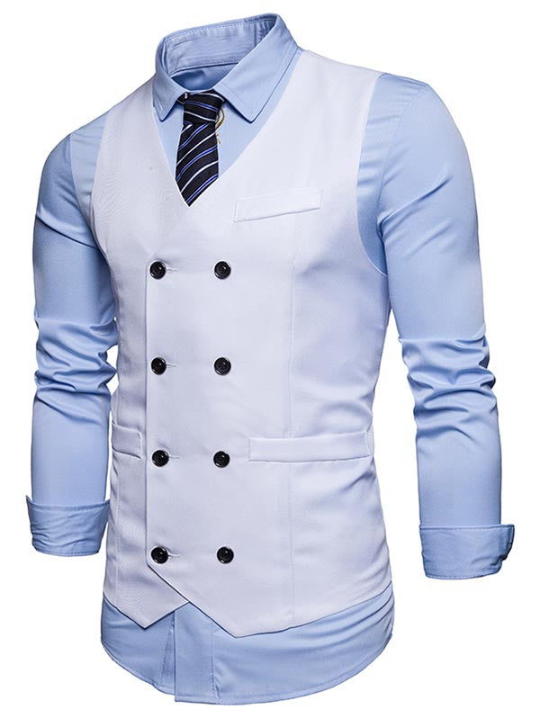 Men's V Neck Double Breasted Faux Twinset Waistcoat