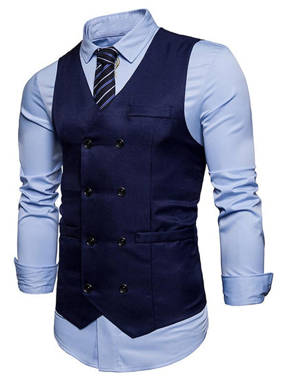 Men's V Neck Double Breasted Faux Twinset Waistcoat