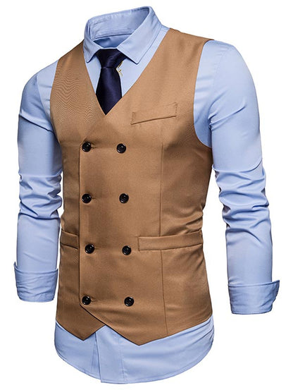 Men's V Neck Double Breasted Faux Twinset Waistcoat