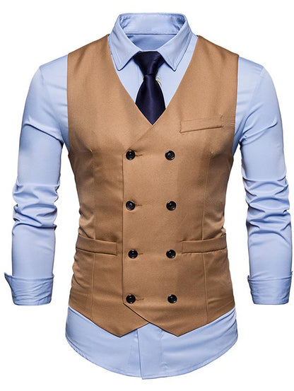 Men's V Neck Double Breasted Faux Twinset Waistcoat