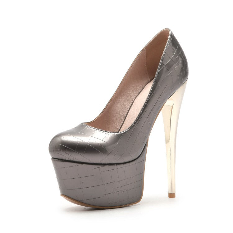 Women's  Embossed Leather Almond Toe Stiletto Heel Platform Pumps