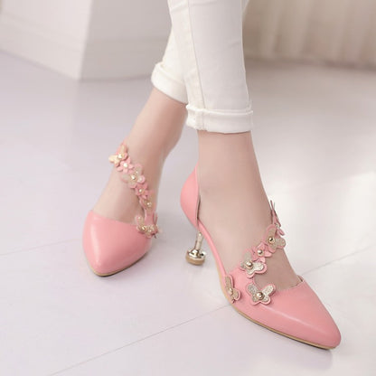 Women's's High Heels Flora Spool Heel Pointed Toe Hollow Out Ankle Strap Stiletto Sandals