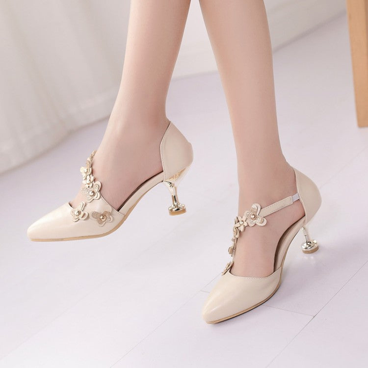 Women's's High Heels Flora Spool Heel Pointed Toe Hollow Out Ankle Strap Stiletto Sandals