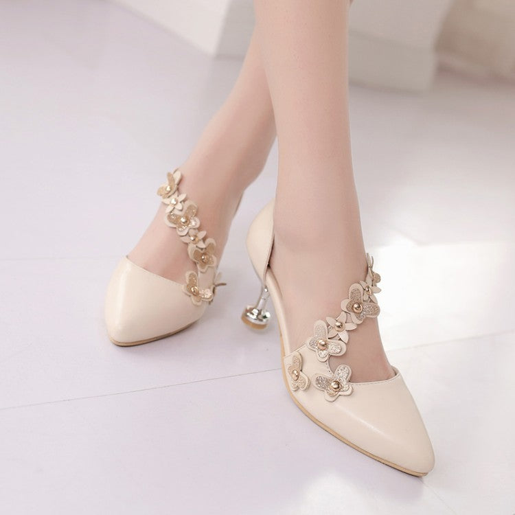 Women's's High Heels Flora Spool Heel Pointed Toe Hollow Out Ankle Strap Stiletto Sandals