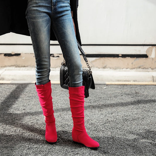 Women's Folds Wedge Heel Knee High Boots