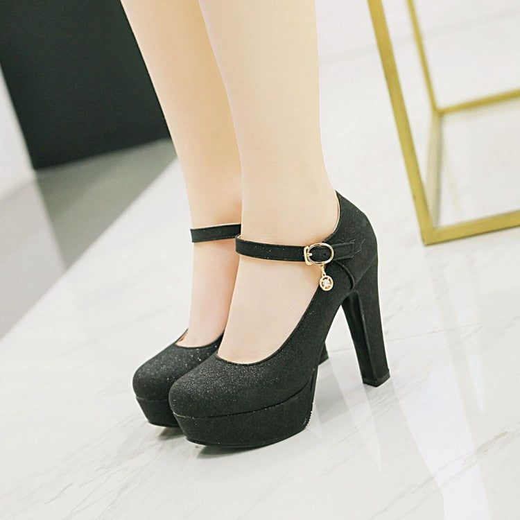 Women's Glitter High Heels Chunky Platform Pumps