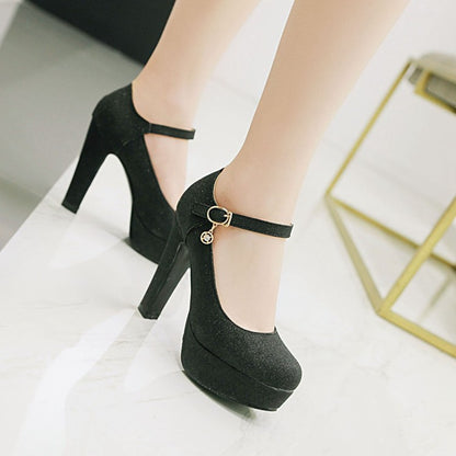 Women's Glitter High Heels Chunky Platform Pumps