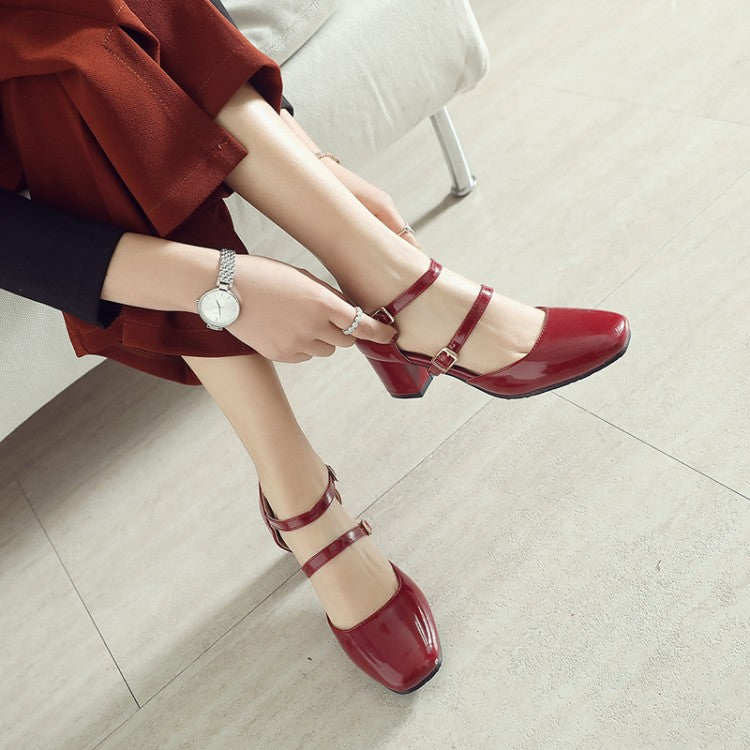 Women's Square Toe Hollow Out Block Heel Sandals