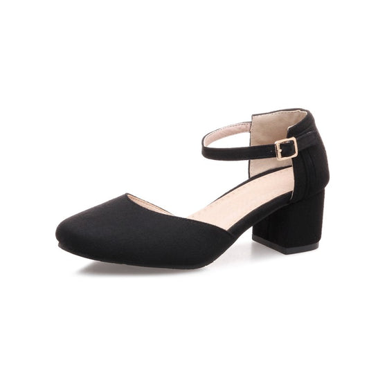 Women's Suede Color Block Ankle Strap Block Heel Sandals