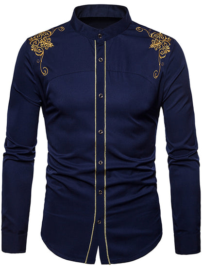 Men's Turndown Collar Embroidered Design Slim Fit Shirt