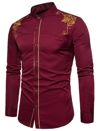 Men's Turndown Collar Embroidered Design Slim Fit Shirt