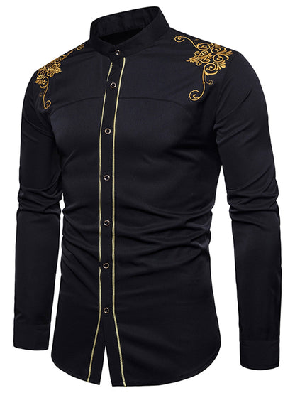 Men's Turndown Collar Embroidered Design Slim Fit Shirt